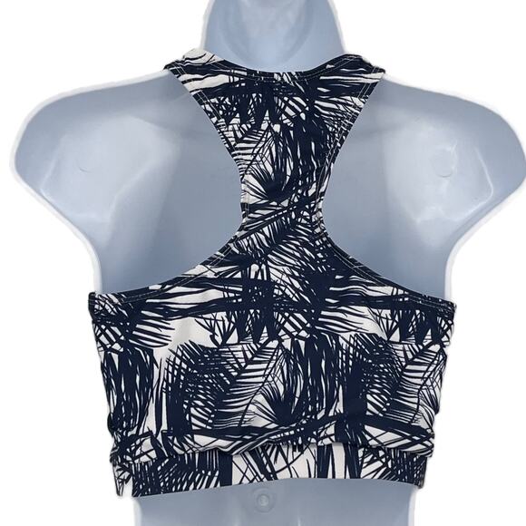 Cut-Out Bandeau Tankini with Palm Leaves in Blue and White Size Large - Picture 2 of 5
